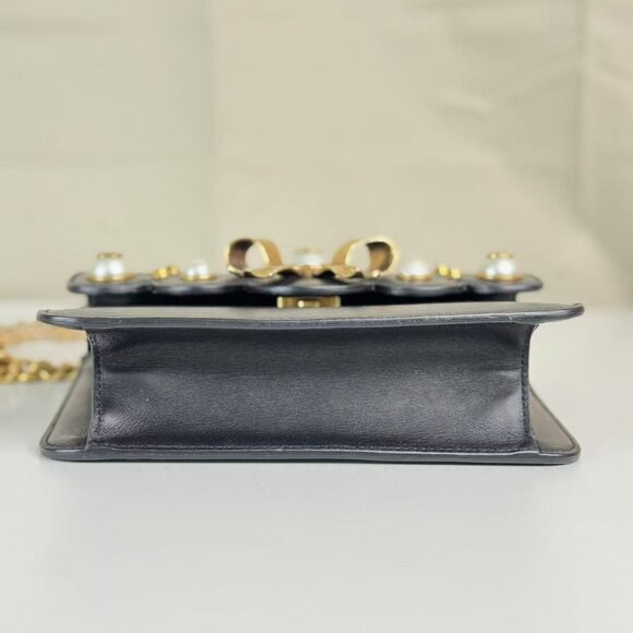 Gucci Black Pearly Peony Chain Shoulder Bag Leather - Picture 6 of 9